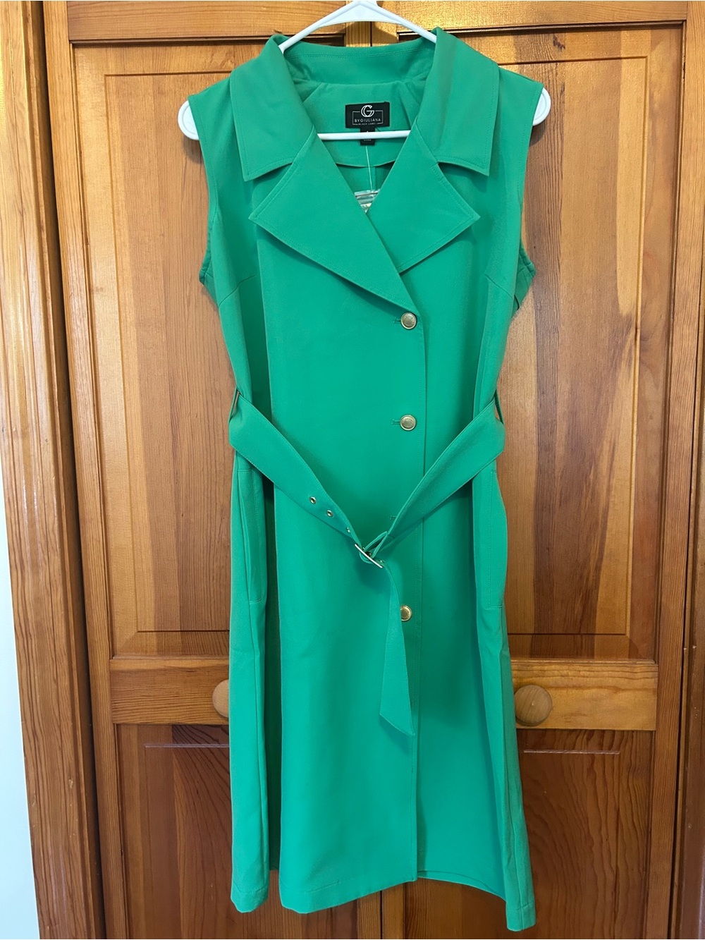 G by Giuliana Green Sleeveless Belted Midi Trench Dress NWOT Size Small